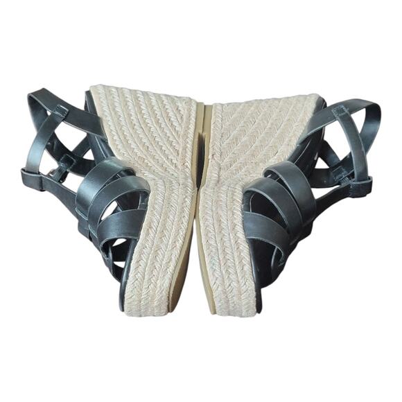 Berness Lotus Platform Espadrille Wedge Sandals Black Leather Women's Size 6 US - Picture 4 of 9